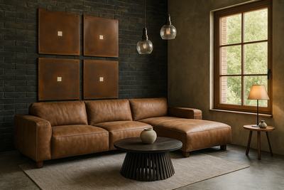 Czarna cegła, sofa skórzana Zeus, czarna cegła na ścianie, cegły Nelissen, ściana z czarnej cegły,  cegły i skórzana sofa, czarne cegły w domu, cegły ręcznie formowane,